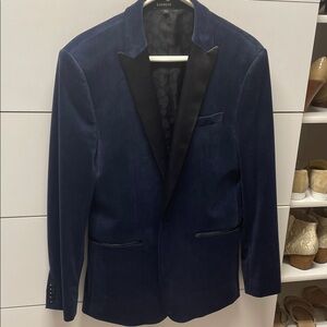 Express Men's Midnight Blue Blazer with Black Lapel